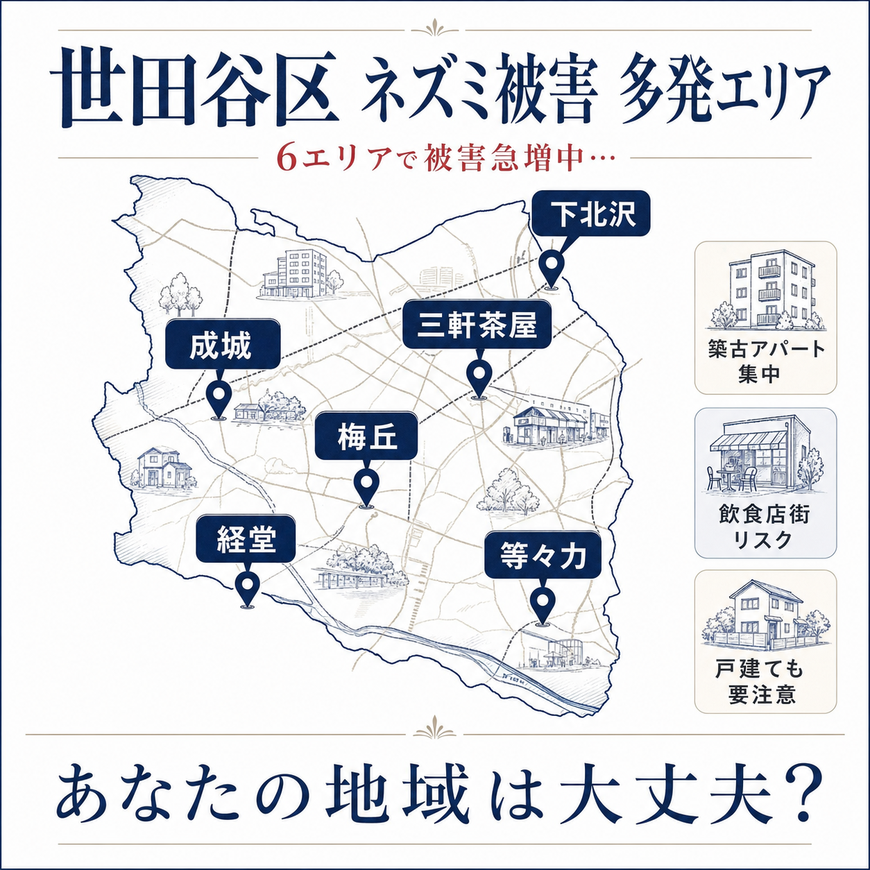 世田谷区のネズミ被害多発エリアマップ|下北沢・三軒茶屋・成城・梅丘・経堂・等々力の地域別被害傾向