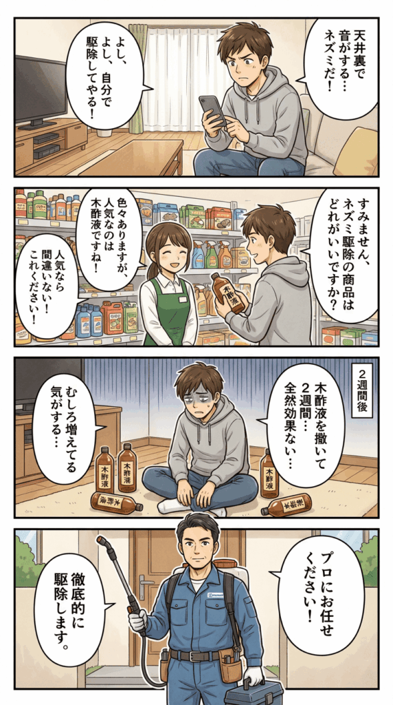 ネズミ駆除は木酢液を使わずプロに依頼したほうがいい理由