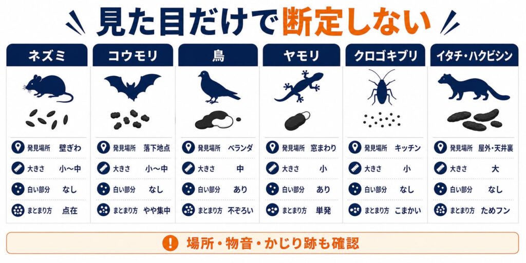 ネズミのふんの特徴と他の害獣との違い