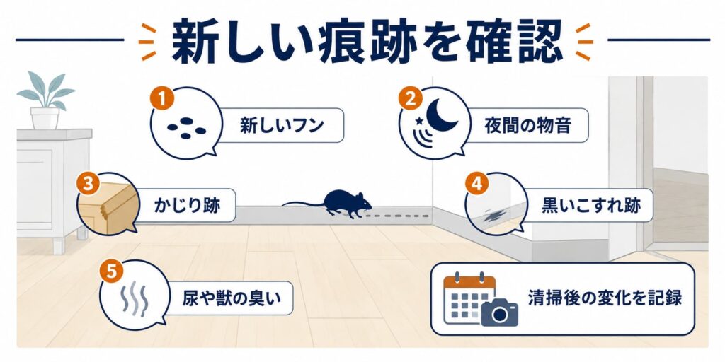 ふんの清掃後にネズミがいるか確認する