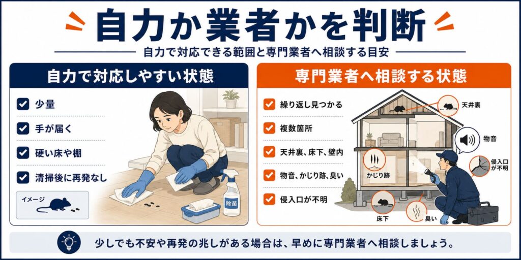 自力で対応できる範囲と専門業者へ相談する目安