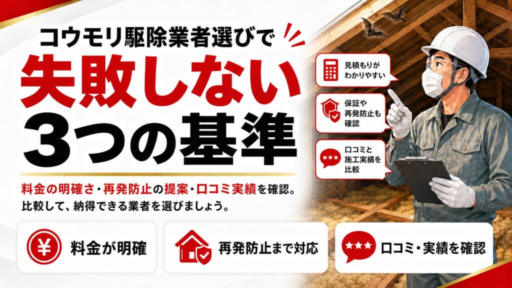 コウモリ駆除業者選びで失敗しない3つの基準