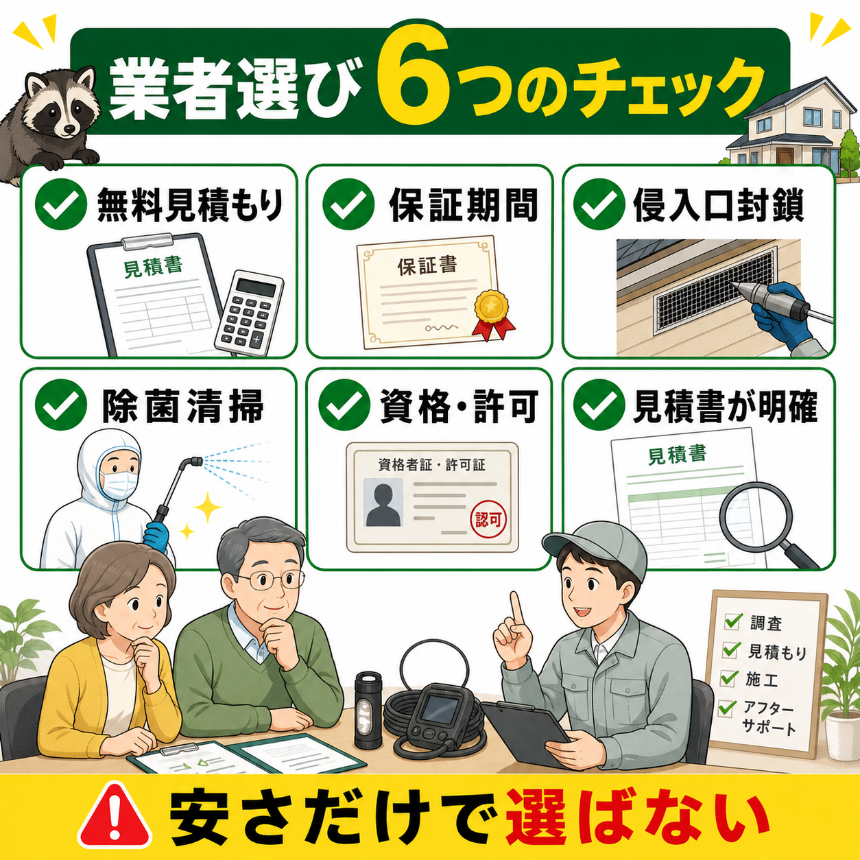 失敗しないハクビシン駆除業者の選び方6つのチェックポイント図解