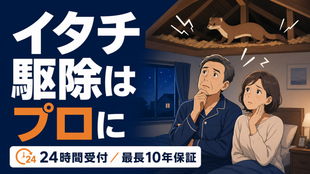 イタチ駆除はプロに任せて再発を防ぐことを伝えるアイキャッチ画像