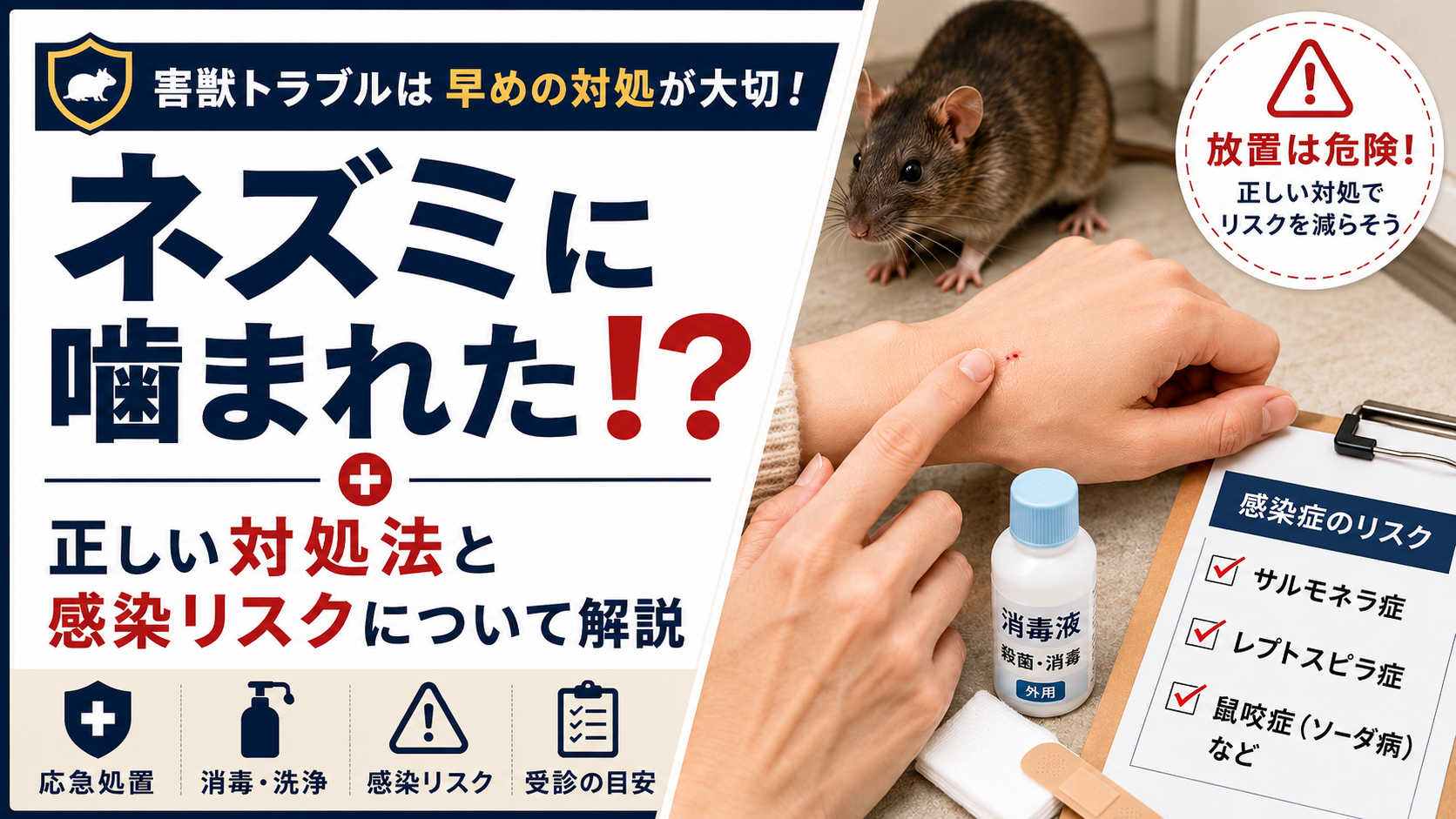 ネズミに噛まれた時の正しい対処法と感染症リスクを解説するブログアイキャッチ画像