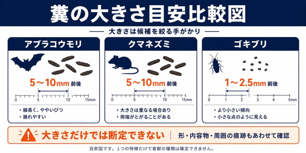 糞の大きさ目安比較図
