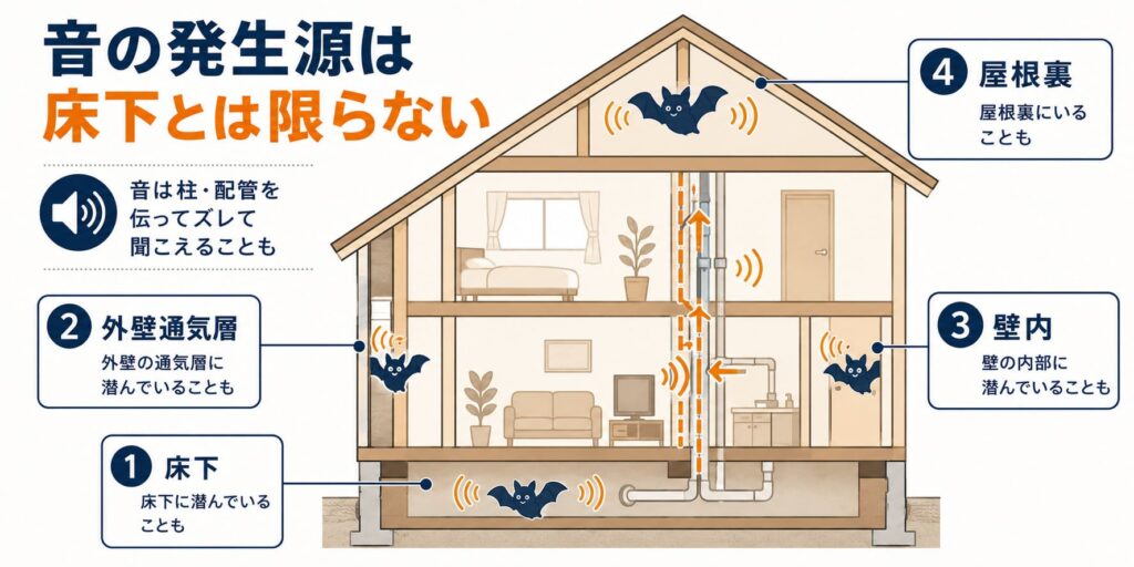 床下・外壁通気層・壁内・屋根裏の住宅断面図