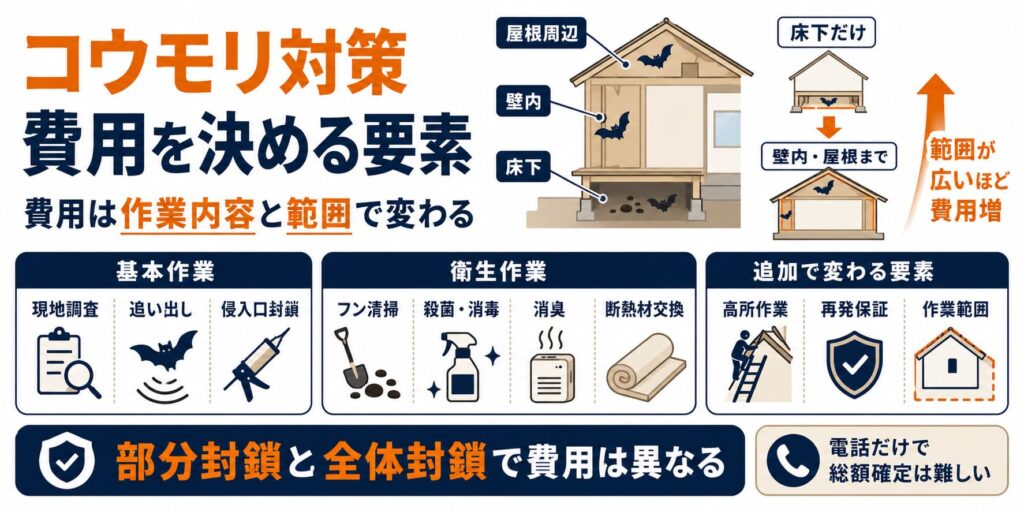 コウモリ対策費用を決める要素