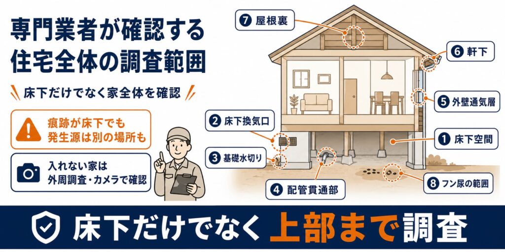 専門業者が確認する住宅全体の調査範囲
