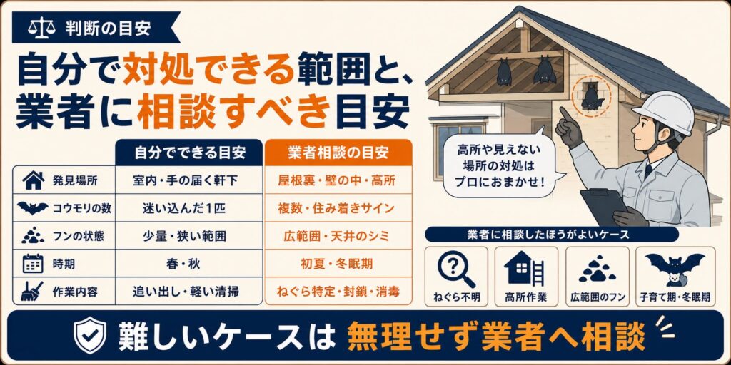 自分で対処できる範囲と業者に相談すべき目安