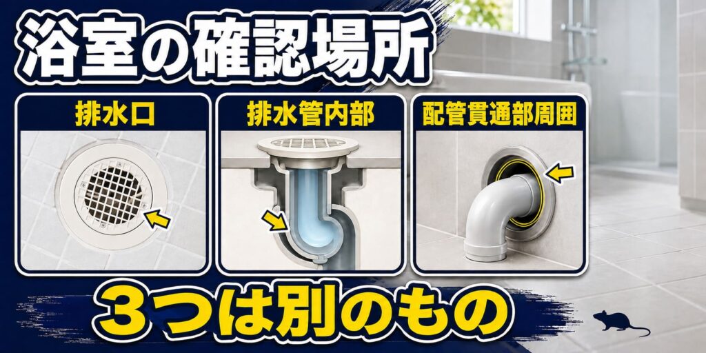 浴室のどこを確認するか｜排水口・排水管内部・配管貫通部周囲は別のもの