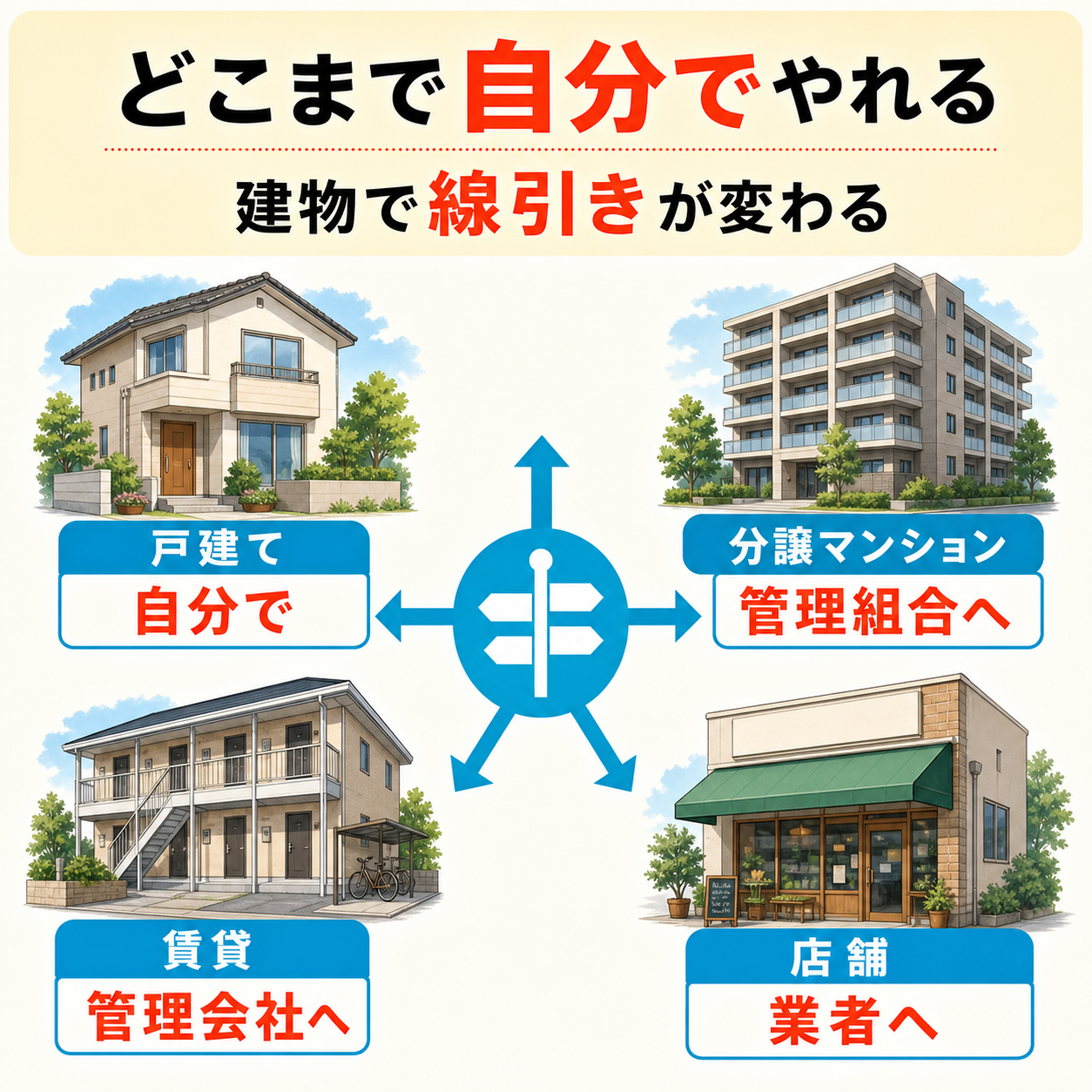 川崎市で戸建て・分譲マンション・賃貸・店舗のどこまで自分でネズミ対策できるかを示した分岐フロー図