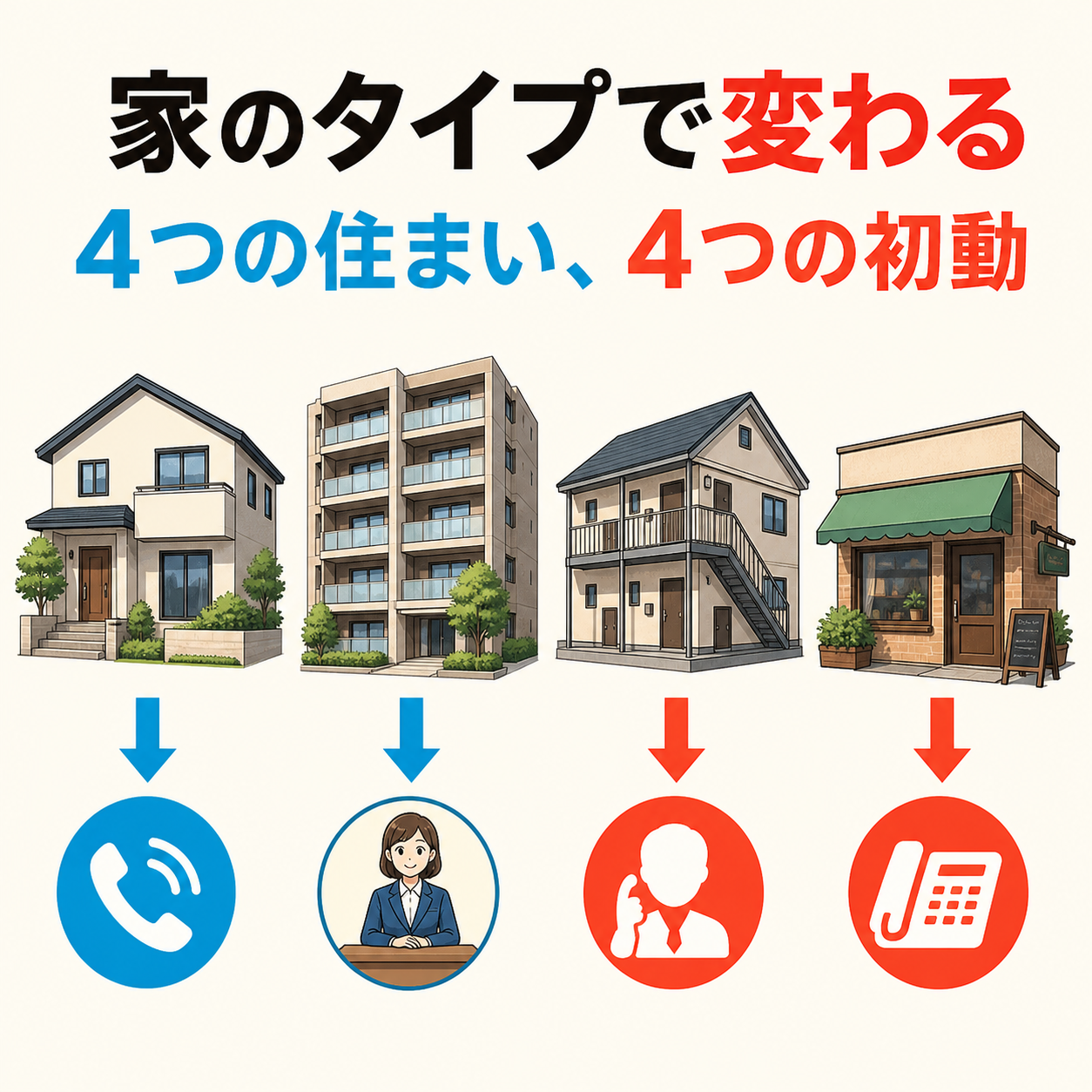 一戸建て・マンション・店舗それぞれでネズミ駆除の進め方が変わることを示した分岐図
