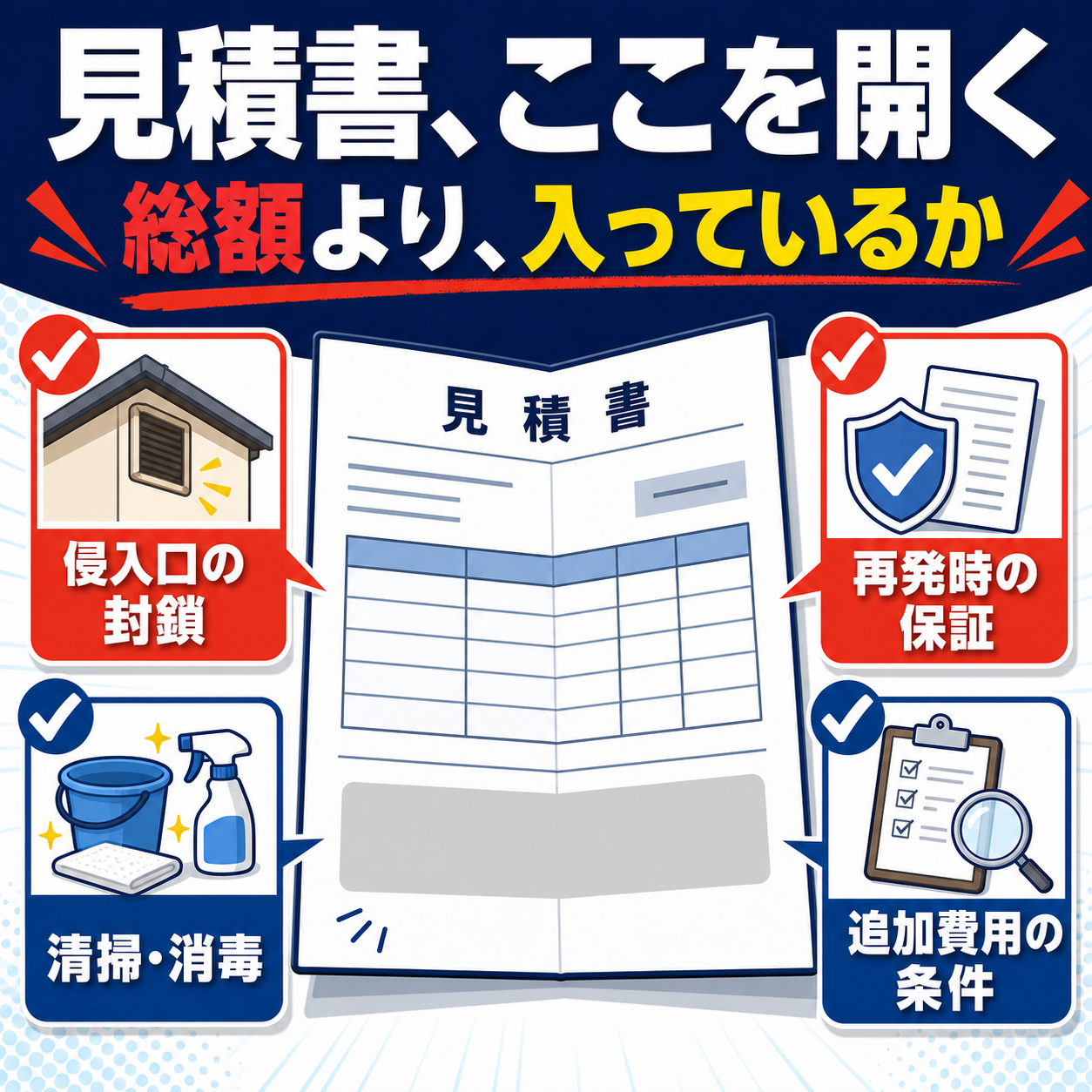佐倉市のネズミ駆除で見積書を比べるときに確認する4項目の図解