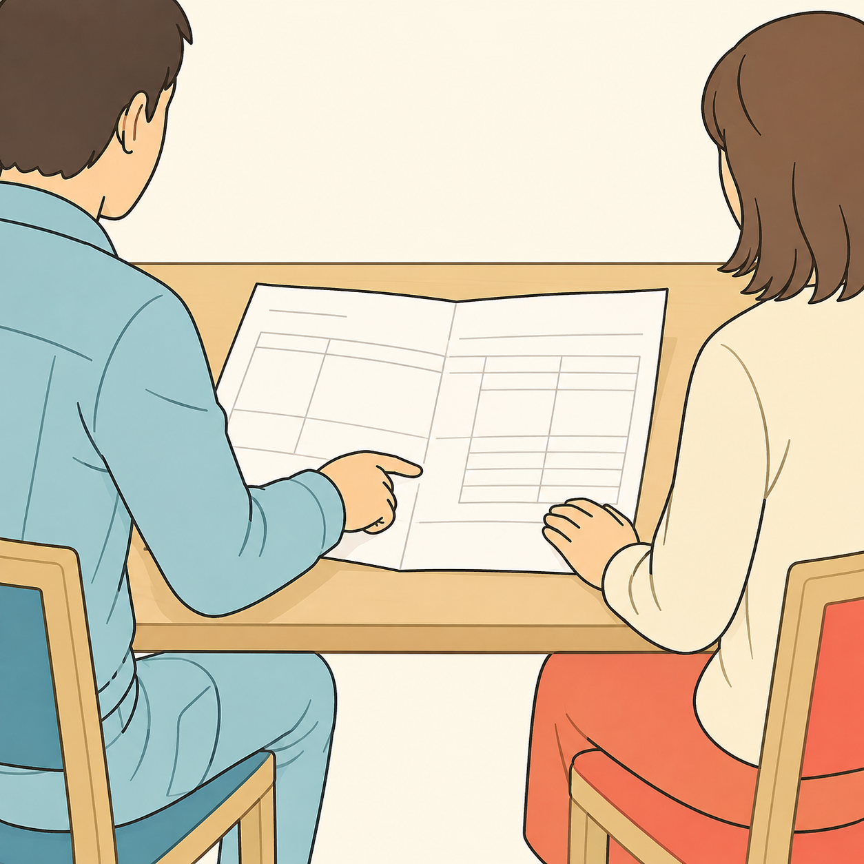 和泉市の住宅で見積書を挟んで作業員と住人が向かい合って話している場面