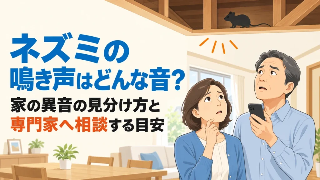 天井裏のネズミのシルエットを見上げ、家の異音を気にする夫婦