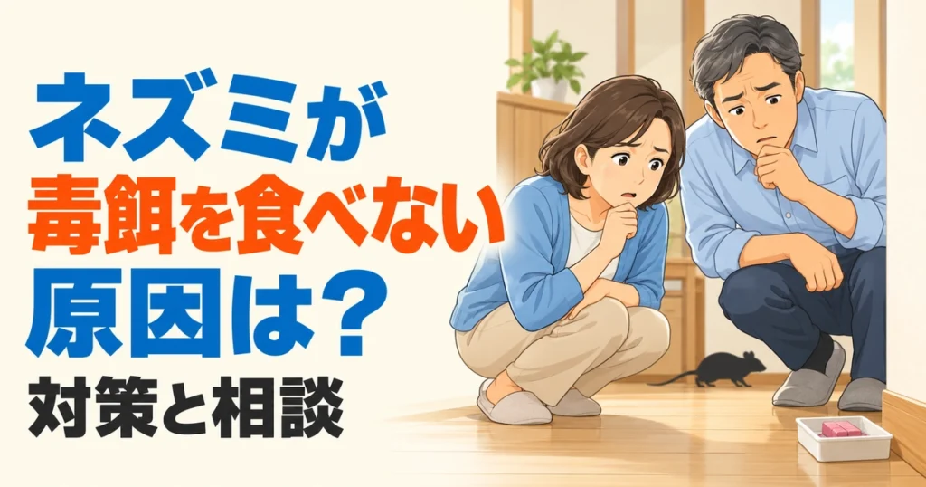 毒餌が減らず困る住人と、離れた場所にいるネズミのシルエット